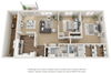 2 Bed 2 Bath 3D floor plan 2 bedroom 2 bath 3D floor plan, 1,675 sq ft.